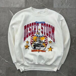 Vintage Desert Storm Sweatshirt Mens Medium Puffy Print Graphic Sweater Army